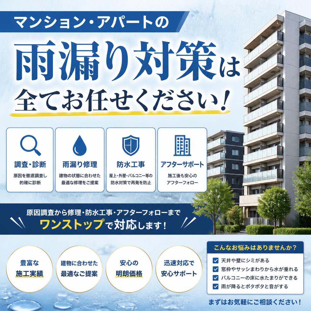 マンション・アパートの雨漏り対策は全てお任せください！
