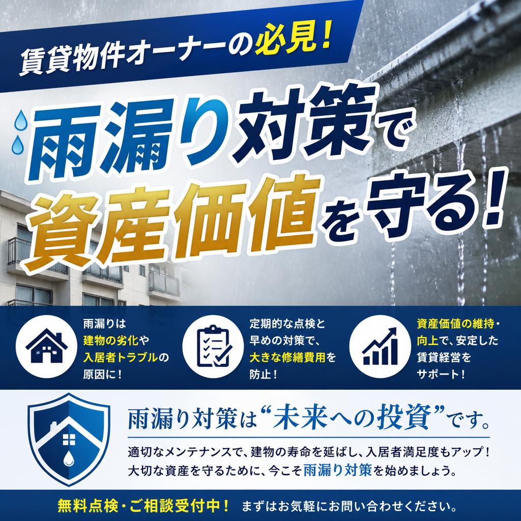 賃貸物件オーナーの必見！雨漏り対策で資産価値を守る！