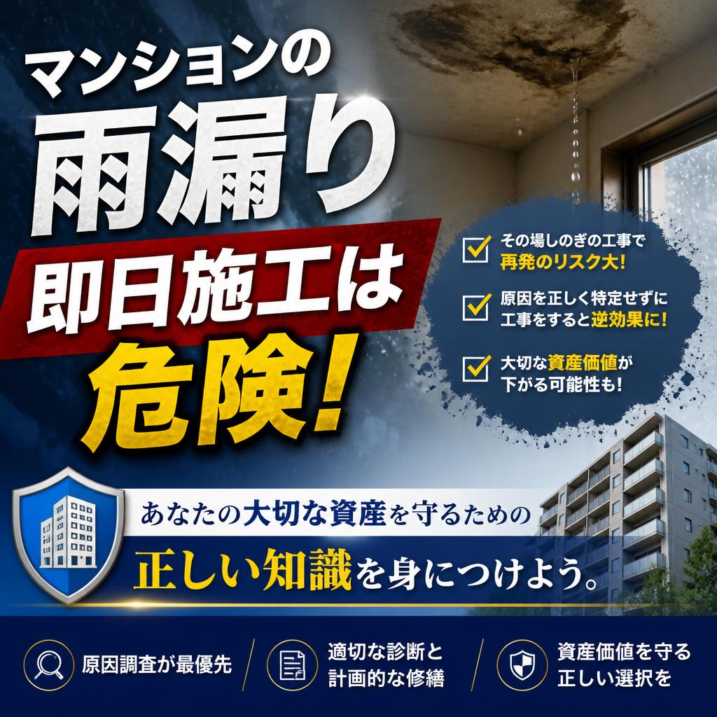 マンションの雨漏り、即日施工は危険！あなたの大切な資産を守るための正しい知識を身につけよう。
