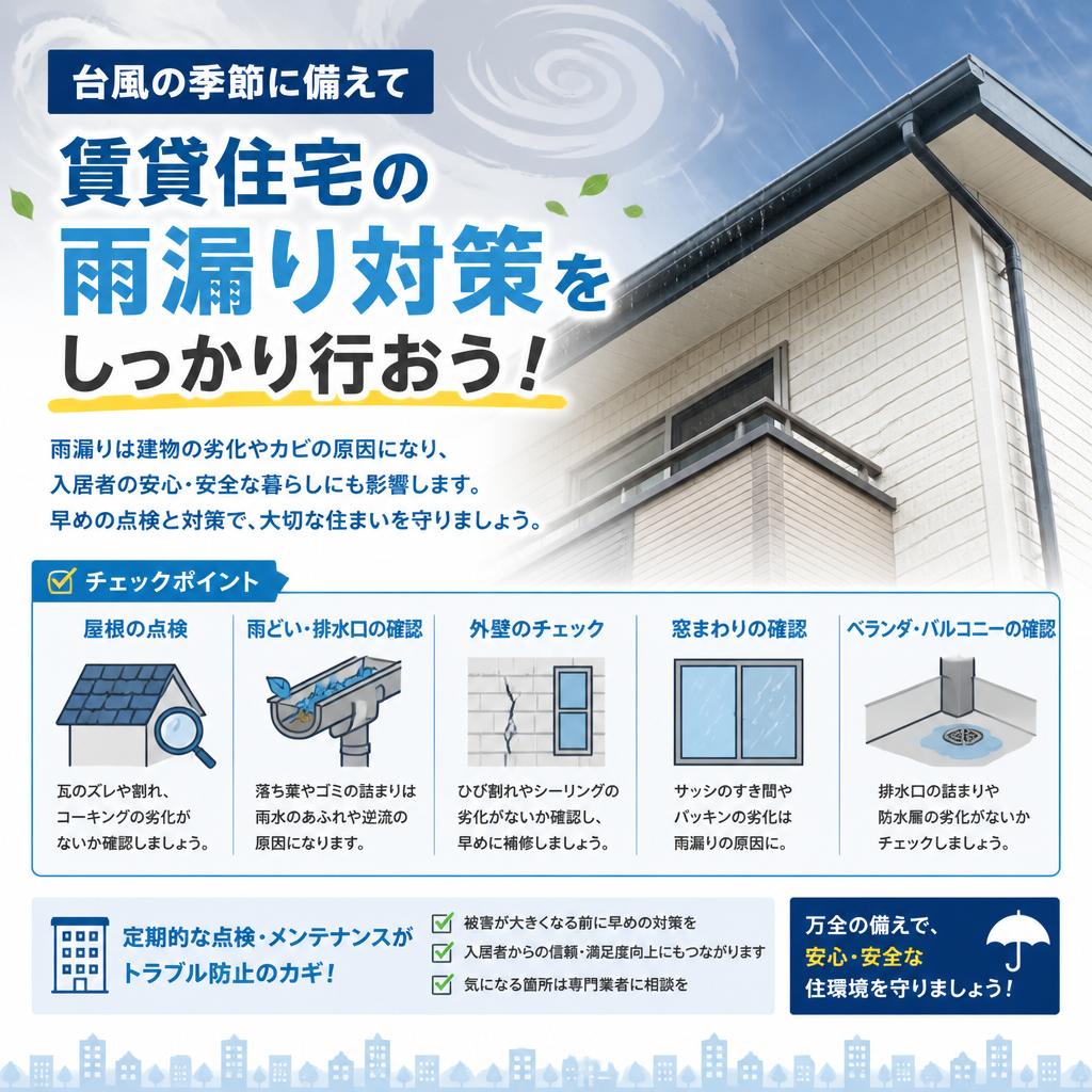 台風の季節に備えて、賃貸住宅の雨漏り対策をしっかり行おう！